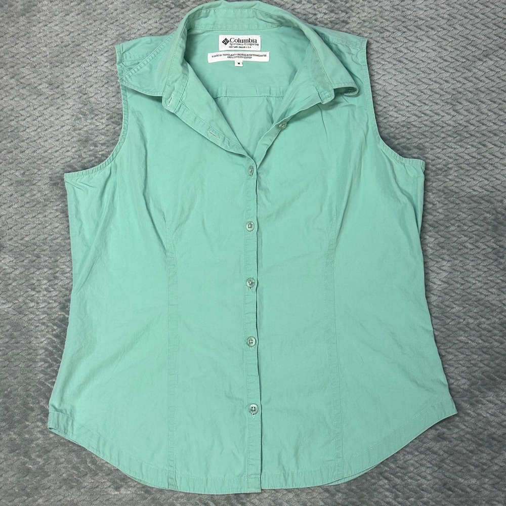Columbia Womens Mint Green Sleeveless Button Down Cotton Hiking Shirt Size M